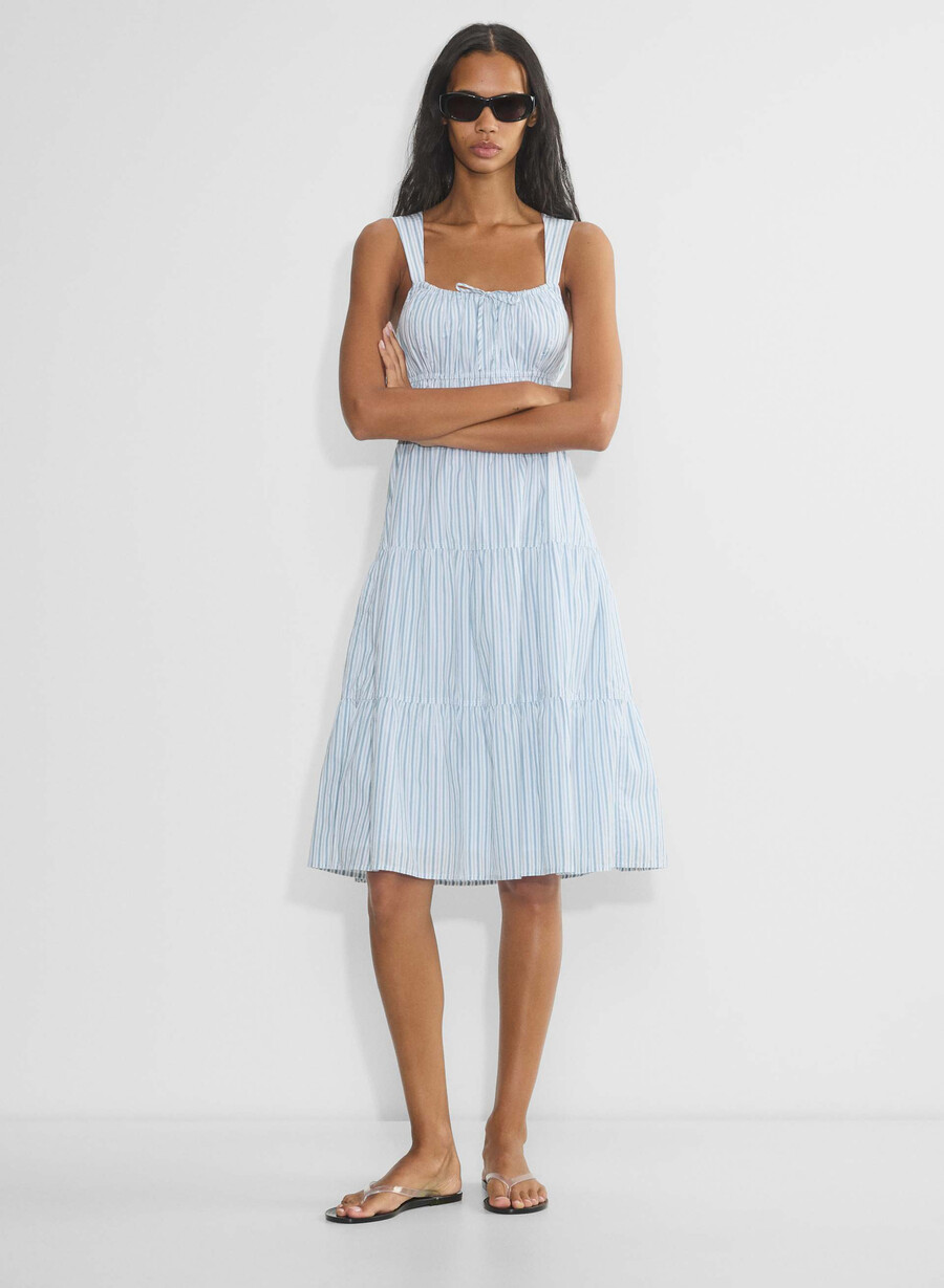 martine poplin midikleid dcln strp glmrcnf b