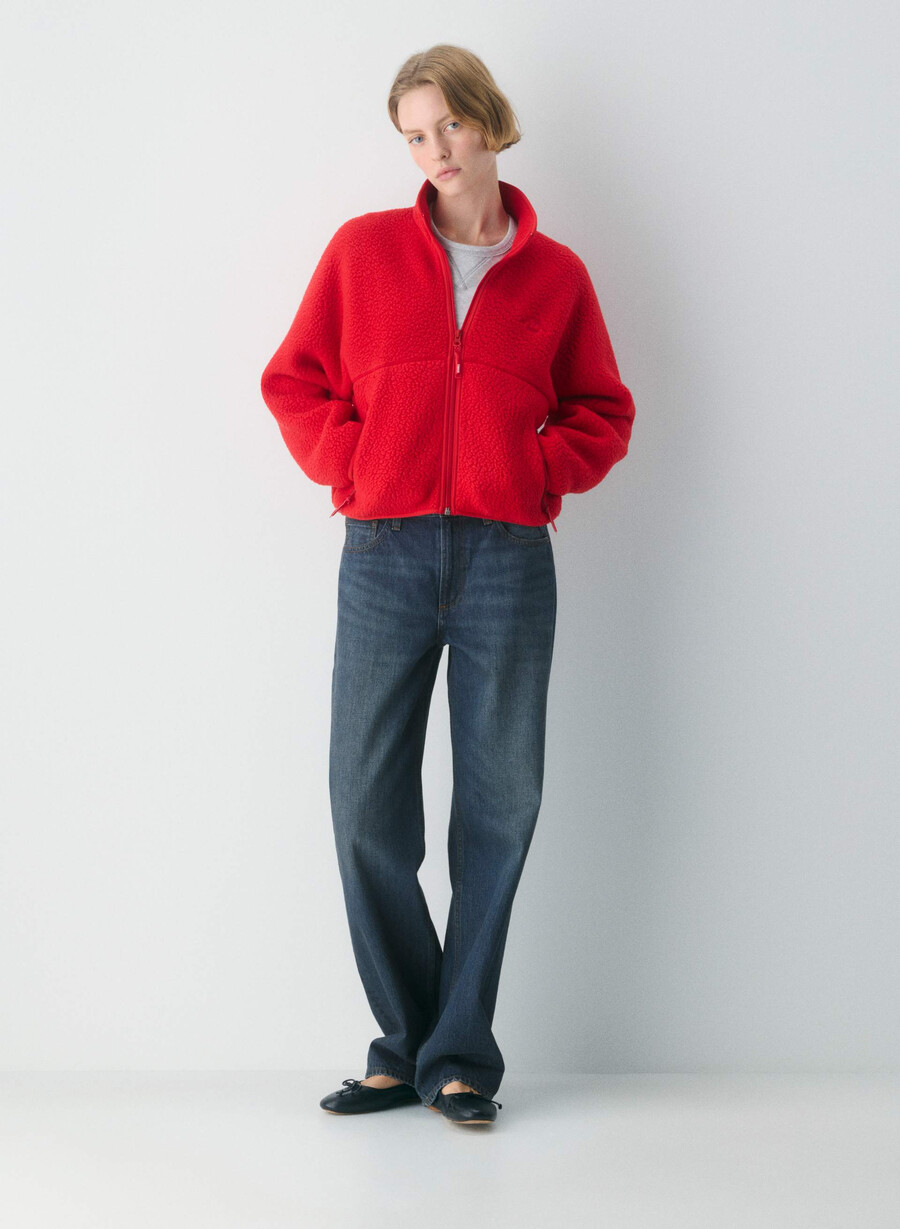 polartec thermal pro stehkragenpullover mit hohem hüftumfang und reißverschluss blinkend rot