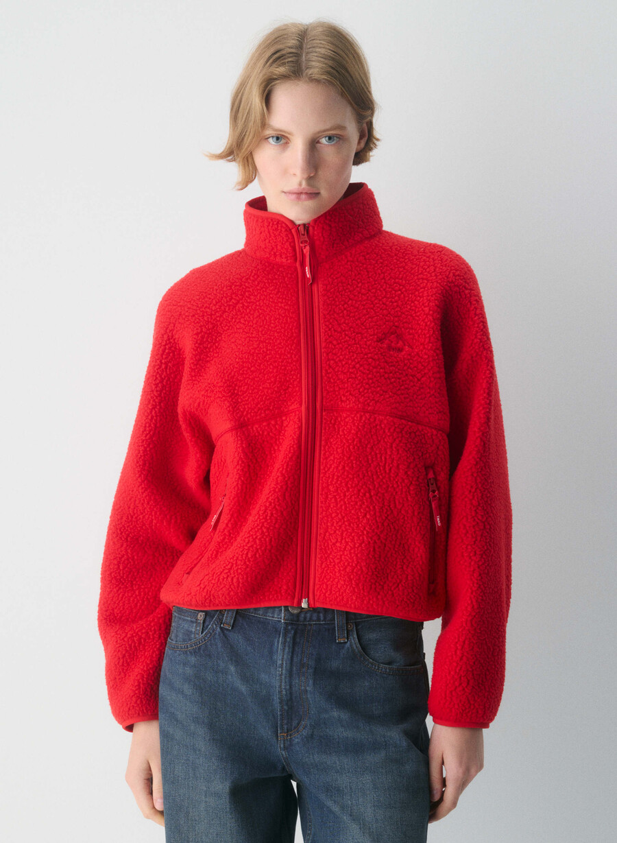 polartec thermal pro stehkragenpullover mit hohem hüftumfang und reißverschluss blinkend rot