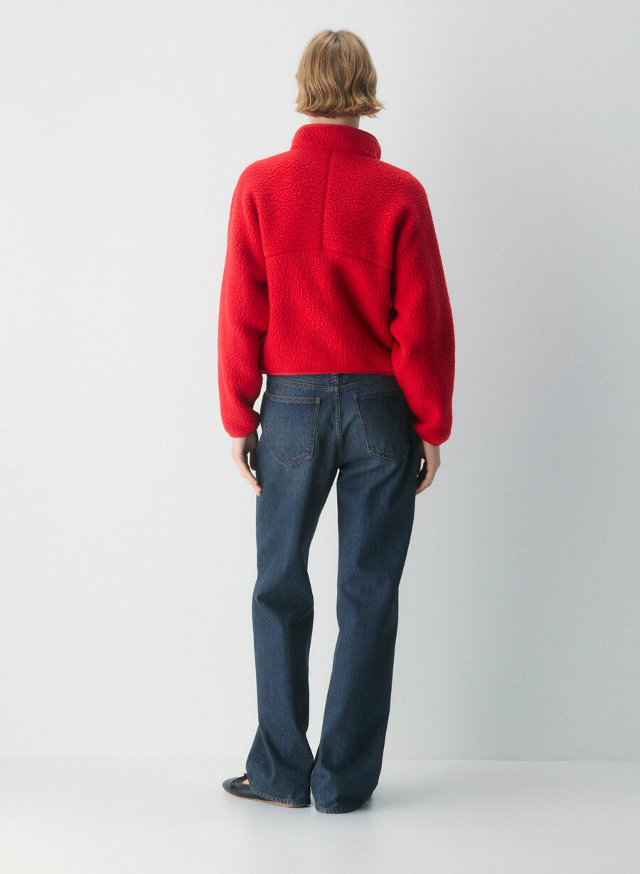 polartec thermal pro stehkragenpullover mit hohem hüftumfang und reißverschluss blinkend rot