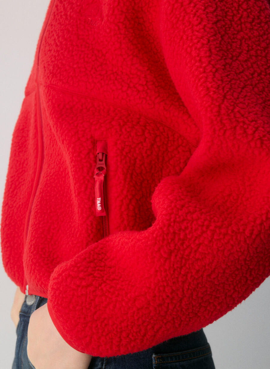 polartec thermal pro stehkragenpullover mit hohem hüftumfang und reißverschluss blinkend rot