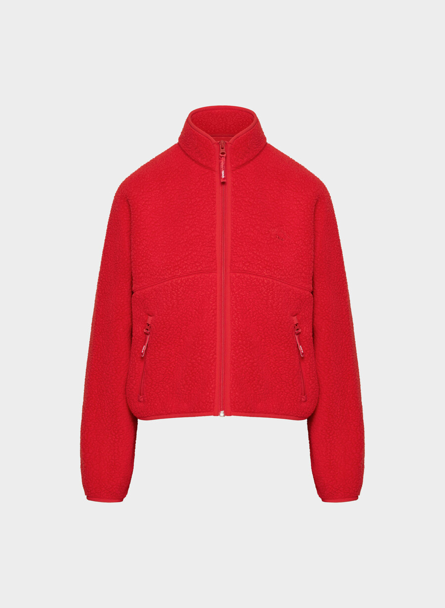 polartec thermal pro stehkragenpullover mit hohem hüftumfang und reißverschluss blinkend rot