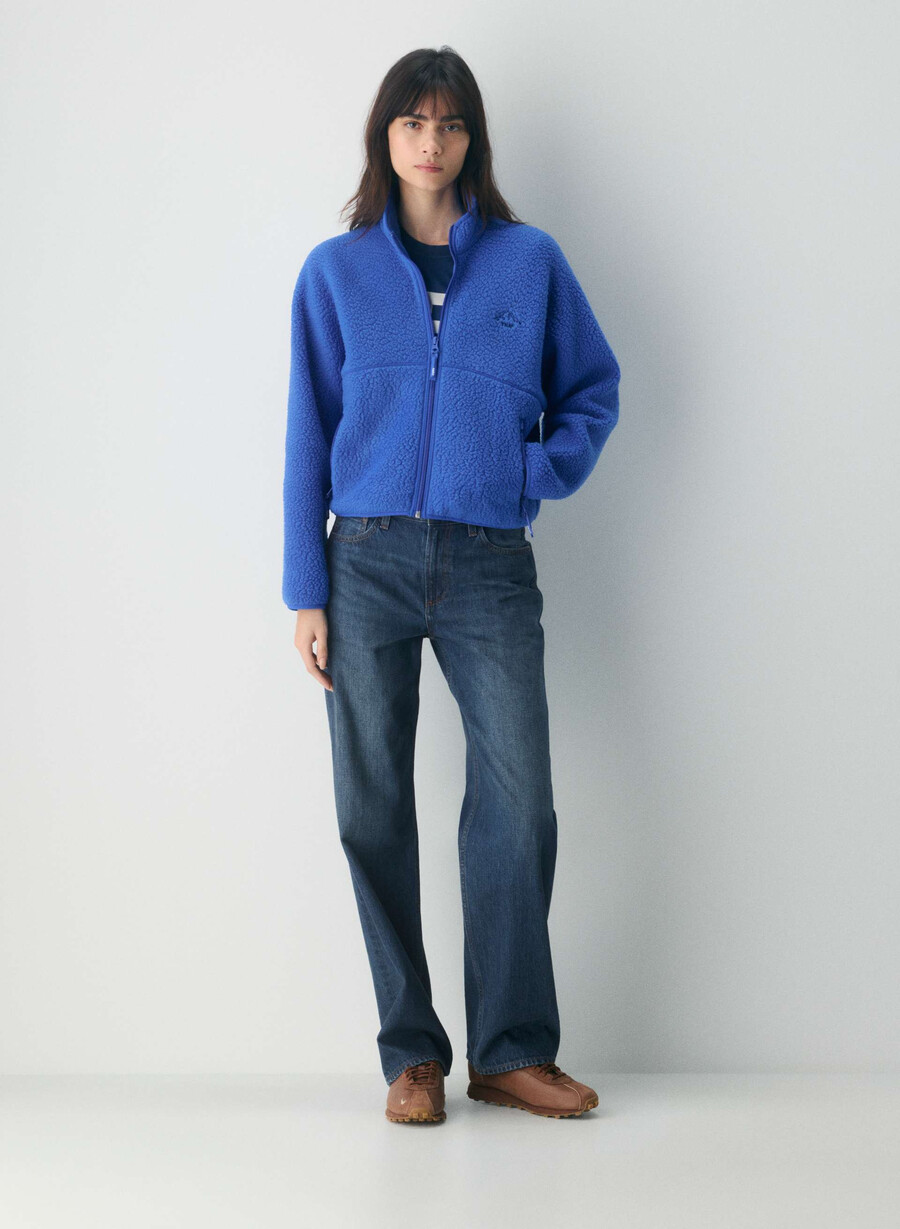 polartec thermal pro stehkragenpullover mit hohem hüftgurt und reißverschluss jazz blau