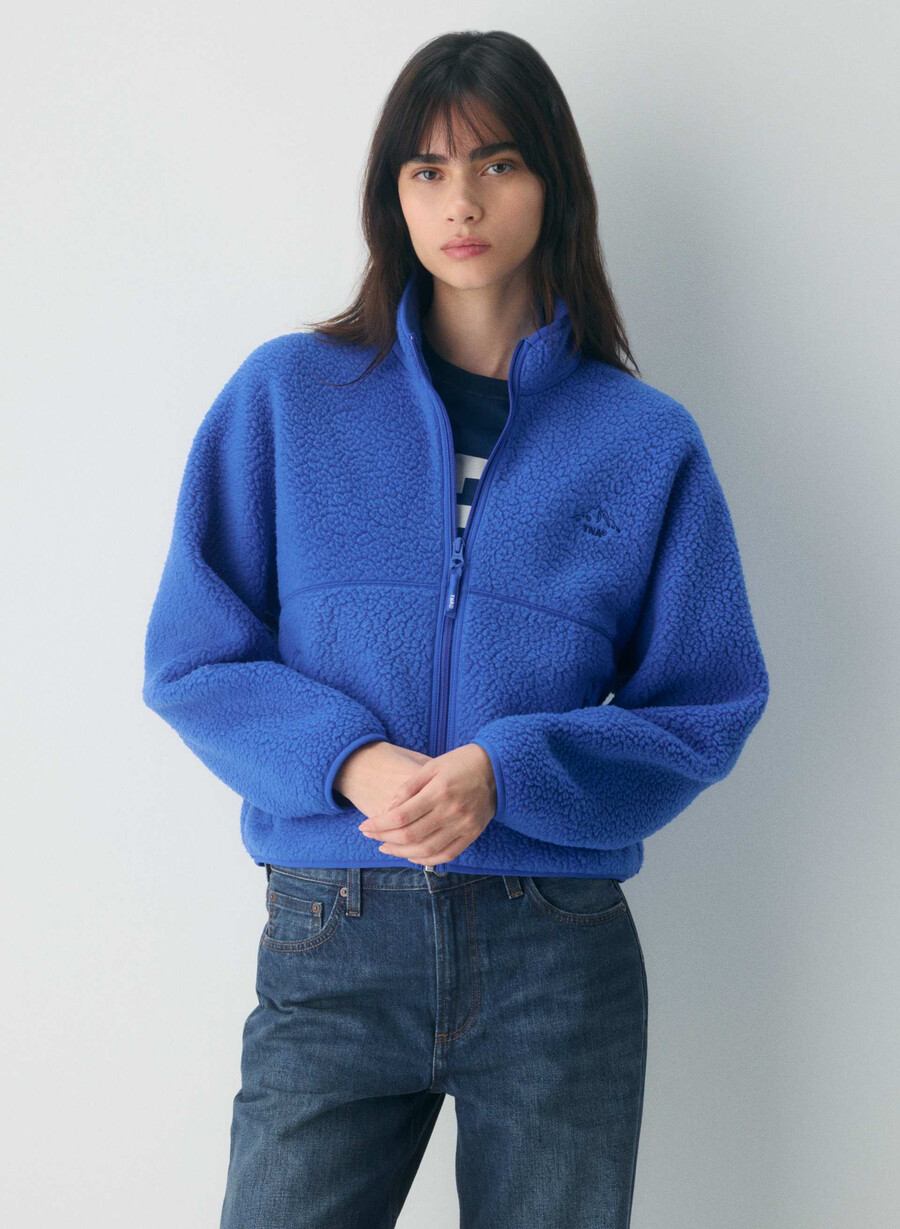 polartec thermal pro stehkragenpullover mit hohem hüftgurt und reißverschluss jazz blau
