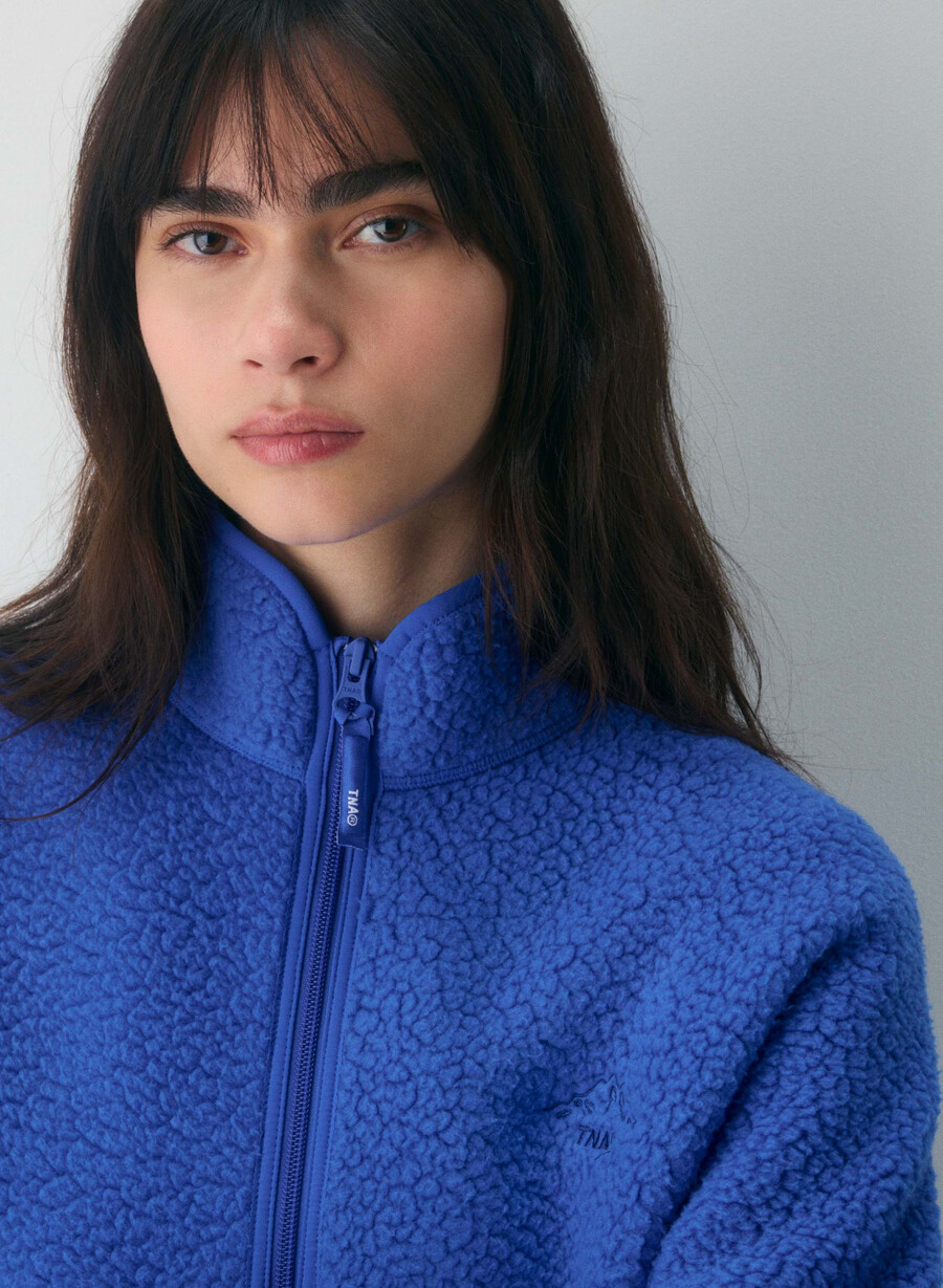 polartec thermal pro stehkragenpullover mit hohem hüftgurt und reißverschluss jazz blau