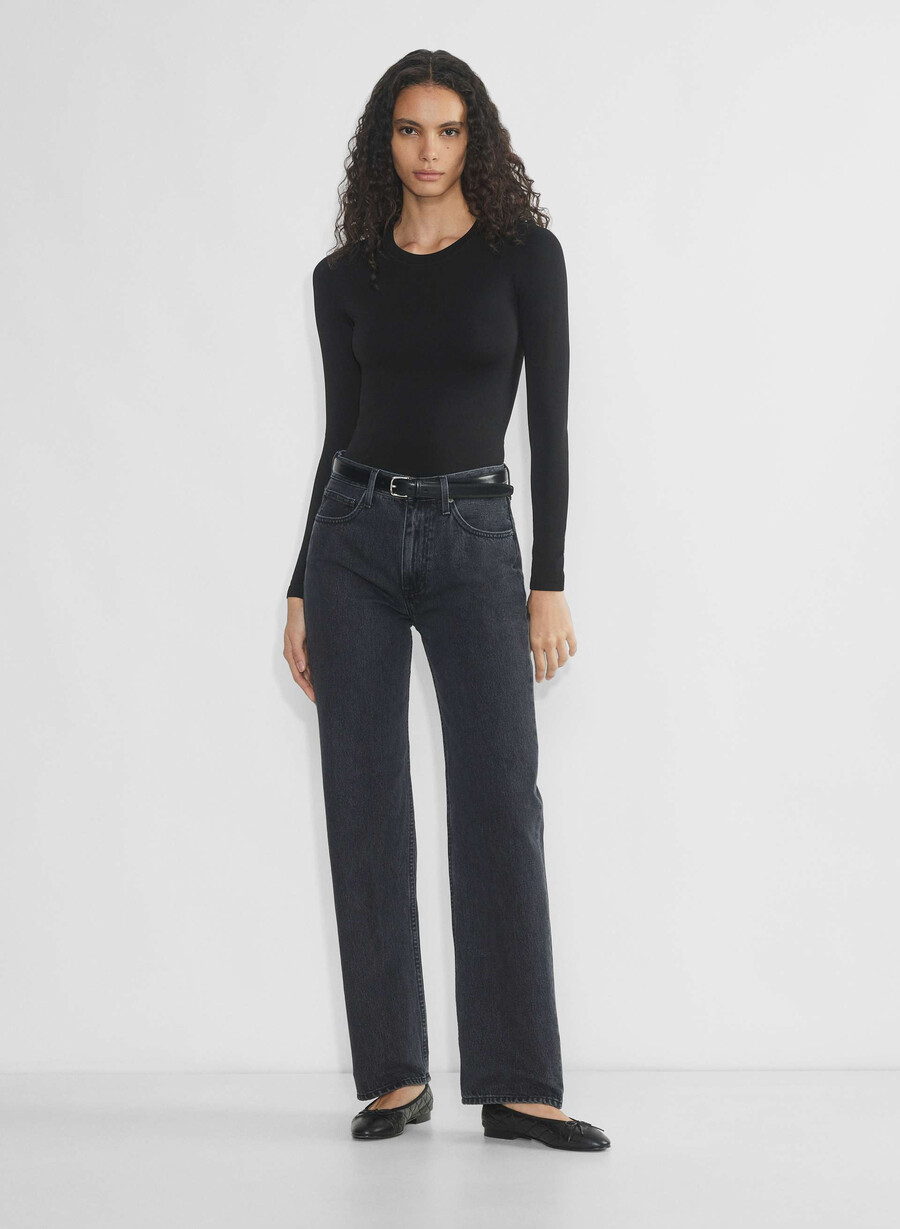 glattes nahtloses langarmshirt von willow hip schwarz
