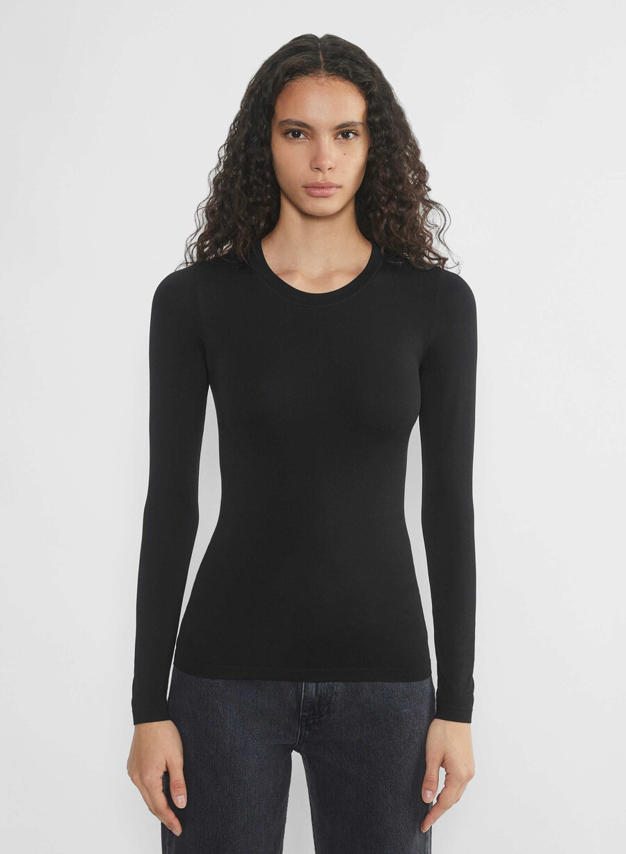glattes nahtloses langarmshirt von willow hip schwarz