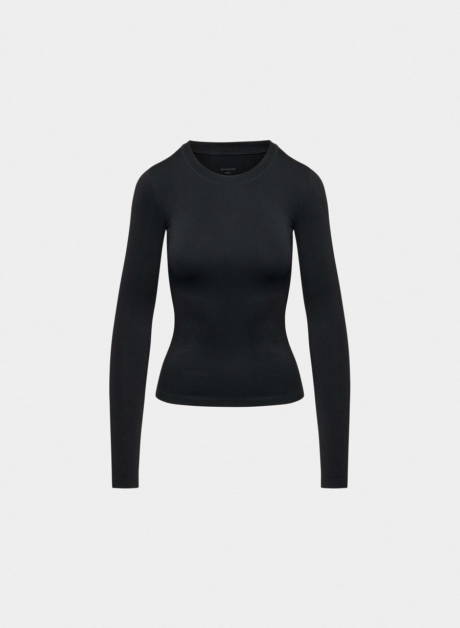 glattes nahtloses langarmshirt von willow hip schwarz