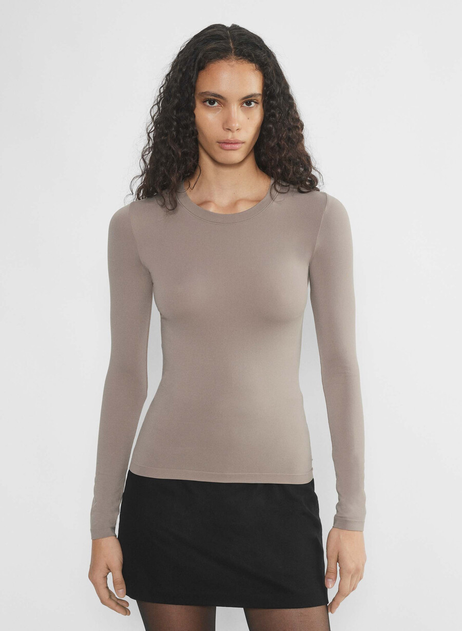 glattes nahtloses willow hüft-langarmshirt nomad taupe