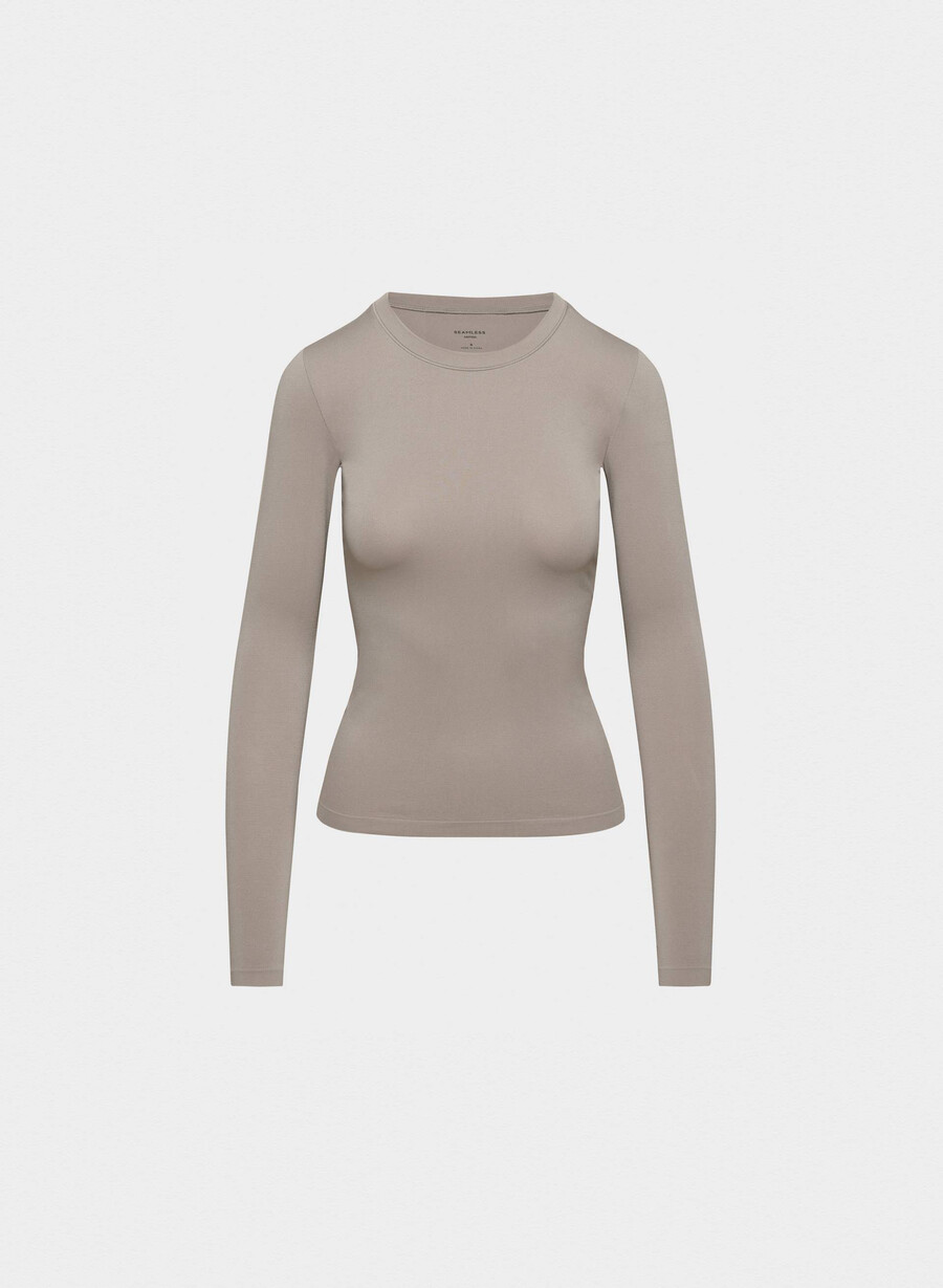 glattes nahtloses willow hüft-langarmshirt nomad taupe