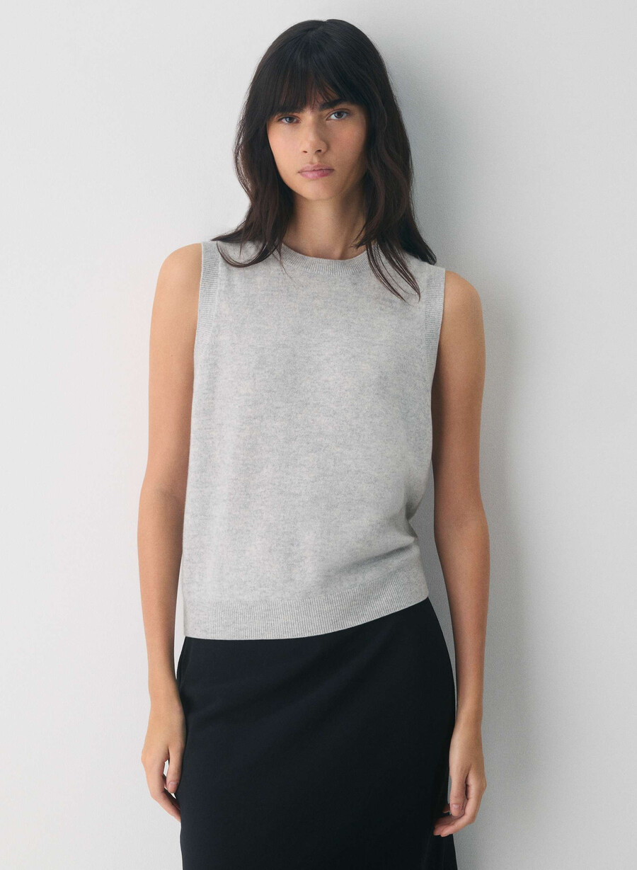 kaschmir-monogramm-strickweste meliert chrom