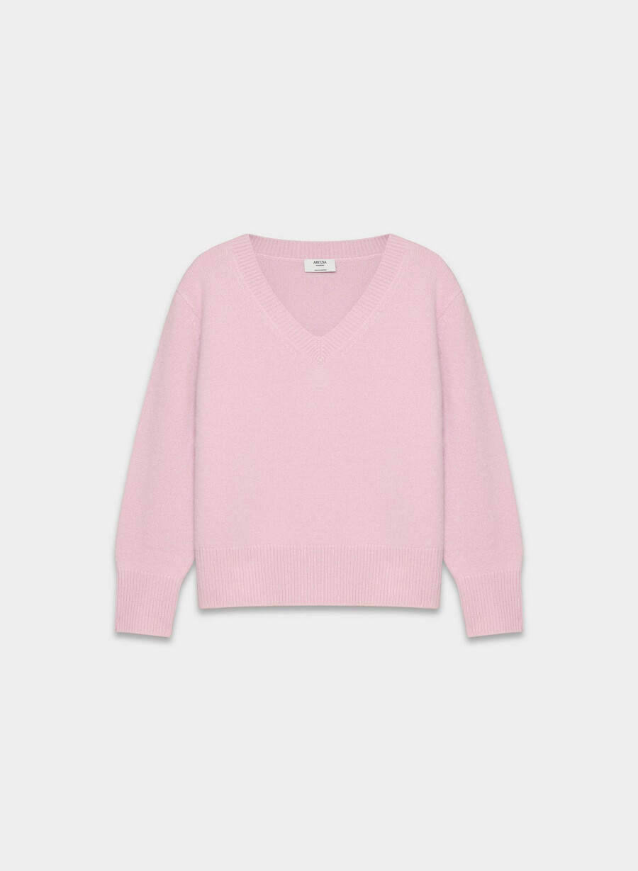 plüschiger kaschmirpullover in oversize-größe mit v-ausschnitt altrosa