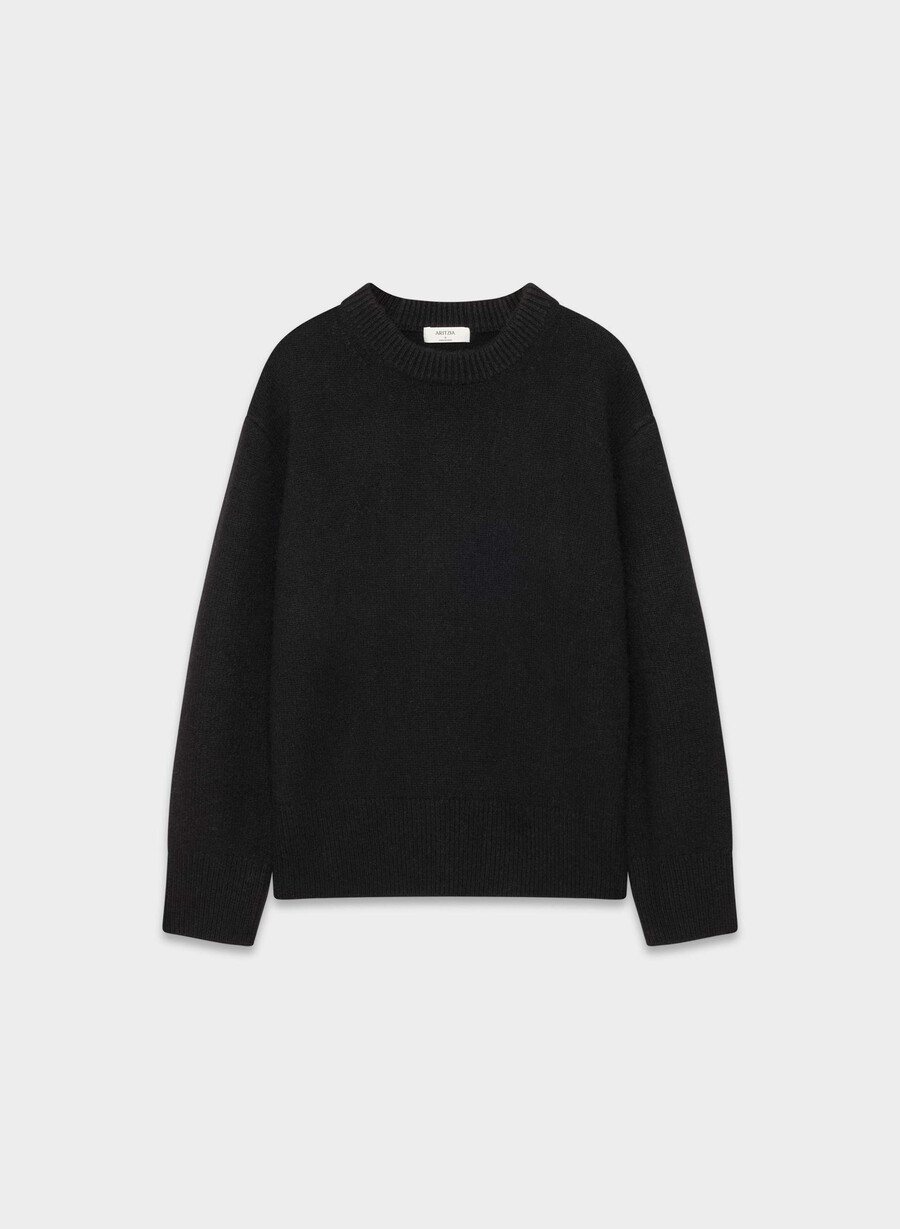 plüschiger kaschmir-oversize-pullover mit rundhalsausschnitt schwarz