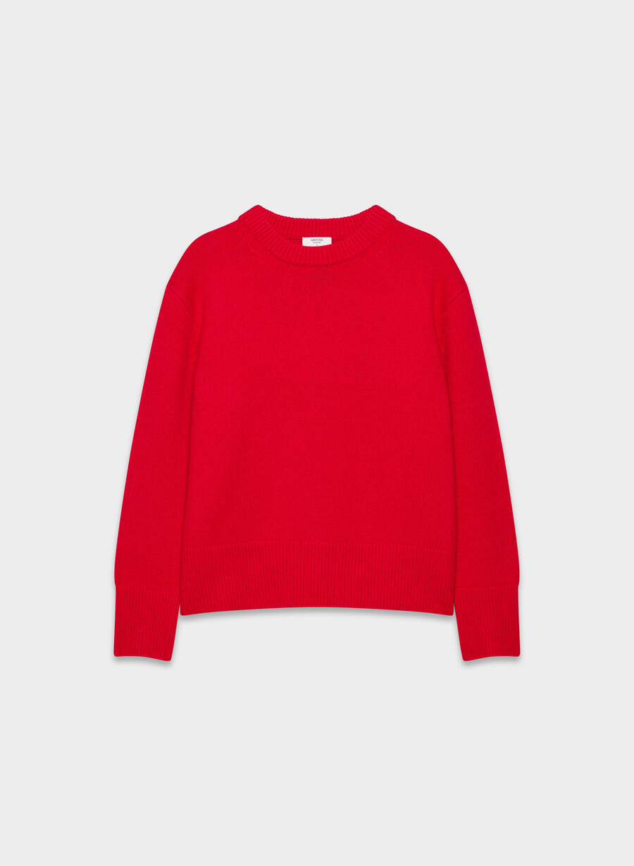 plüschiger kaschmirpullover in oversize-länge leuchtend rot