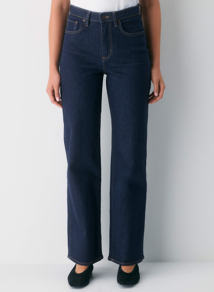 denim forum remy curve-fit hi-rise wide jeans no-stress dunkelblau