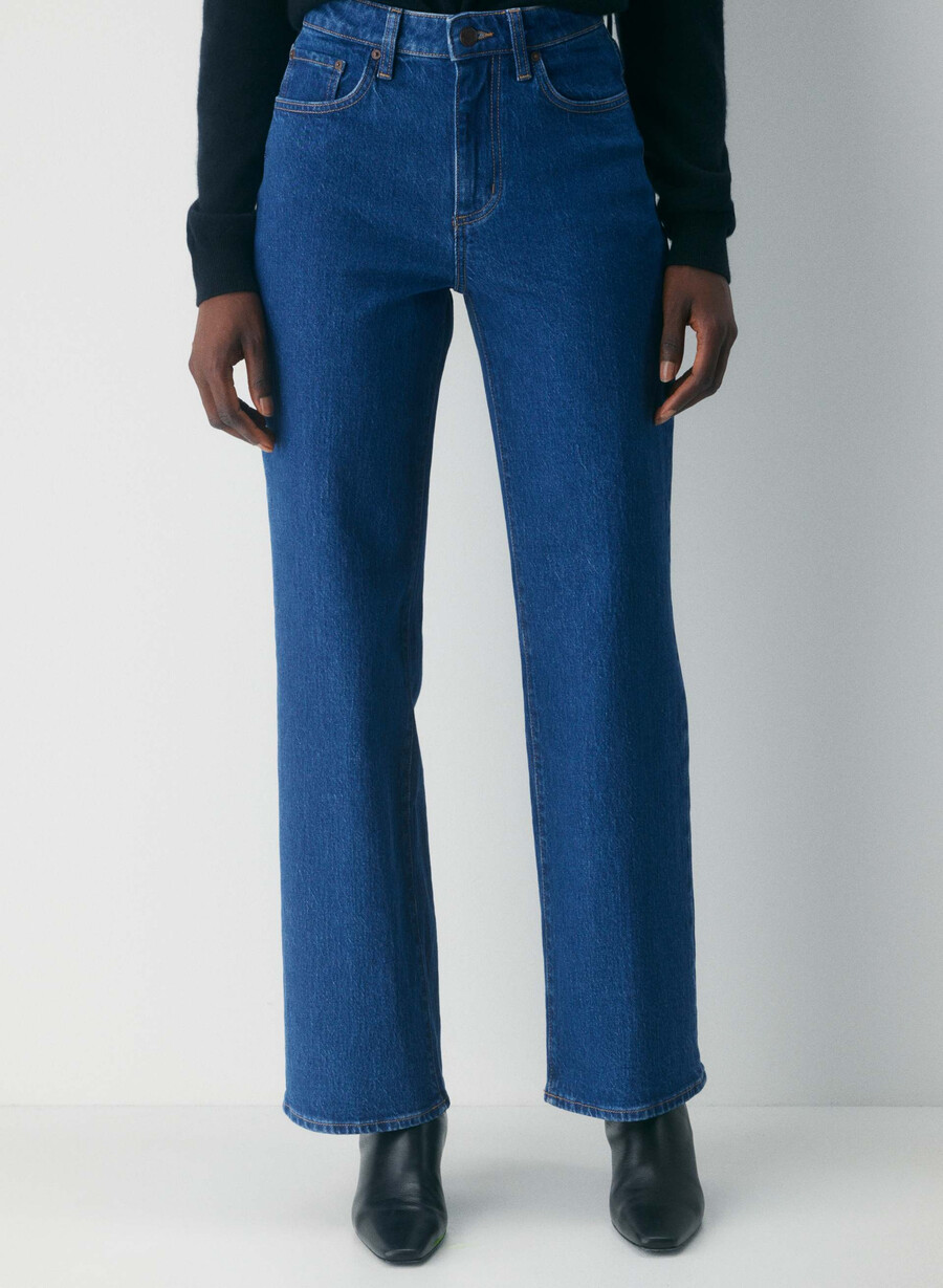 denim forum remy curve-fit hi-rise wide jeans mittelblau