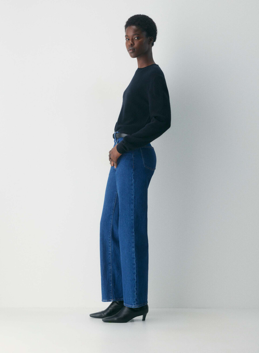 denim forum remy curve-fit hi-rise wide jeans mittelblau