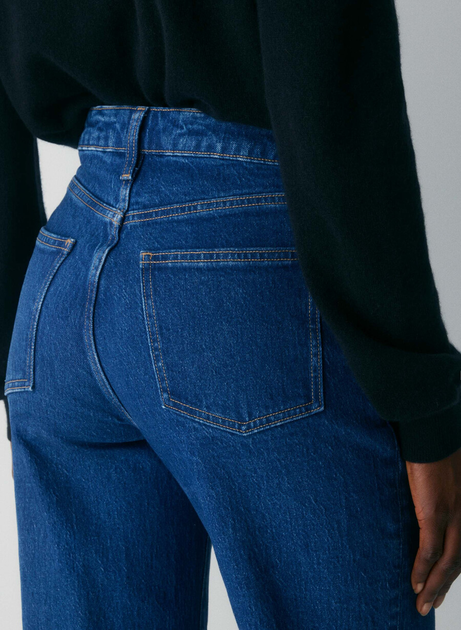 denim forum remy curve-fit hi-rise wide jeans mittelblau