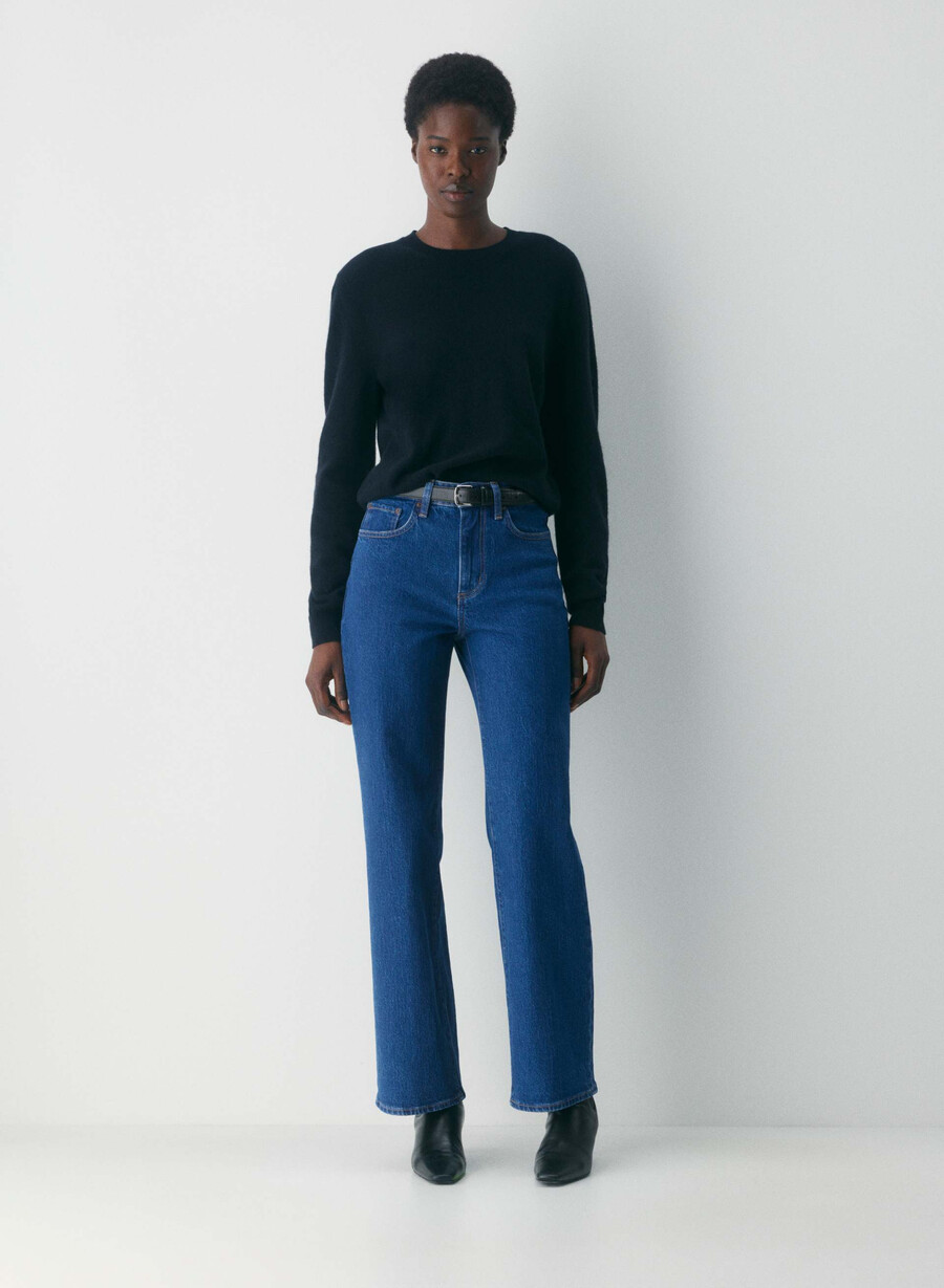 denim forum remy curve-fit hi-rise wide jeans mittelblau