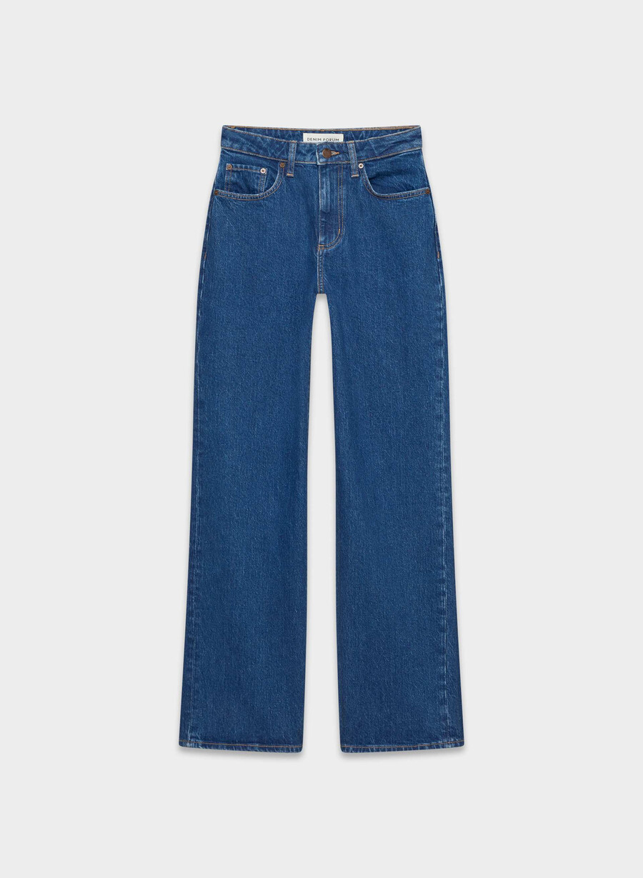 denim forum remy curve-fit hi-rise wide jeans mittelblau