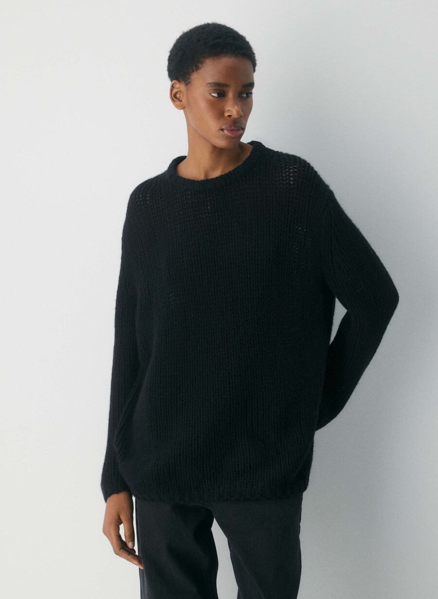 oversize-pullover aus kaschmir-mesh meliert chrom