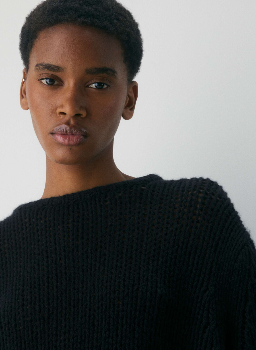 oversize-pullover aus kaschmir-mesh meliert chrom