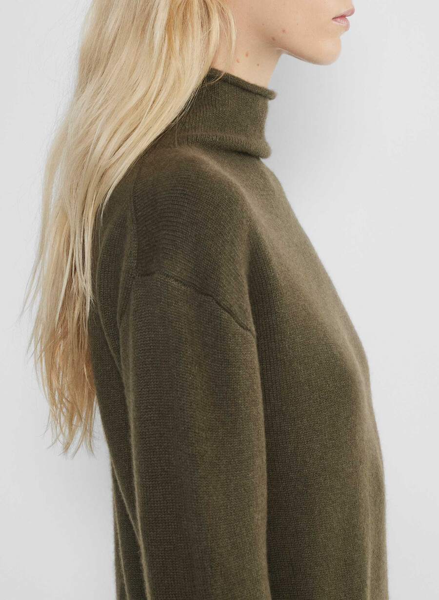kaschmirpullover mit stehkragen dunkeloliv
