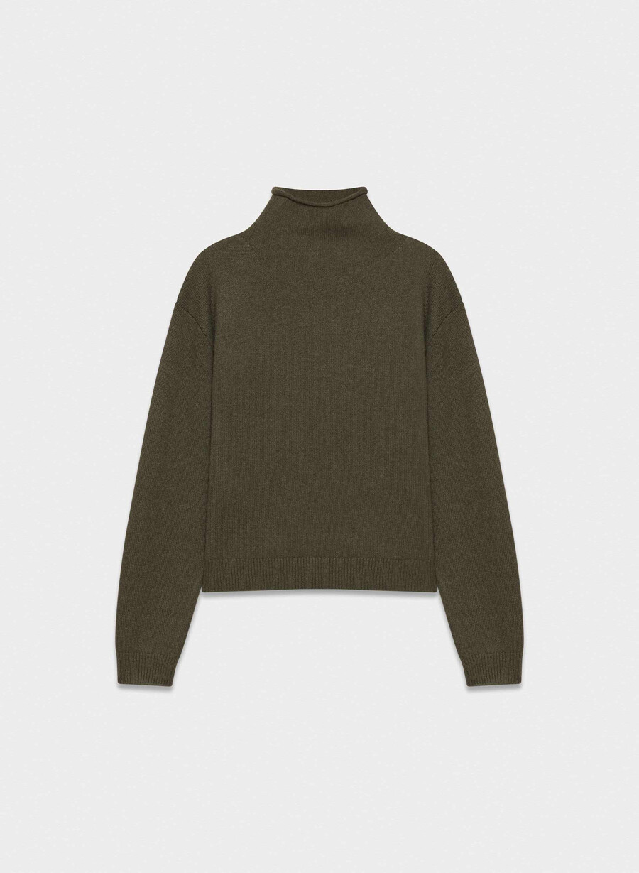 kaschmirpullover mit stehkragen dunkeloliv