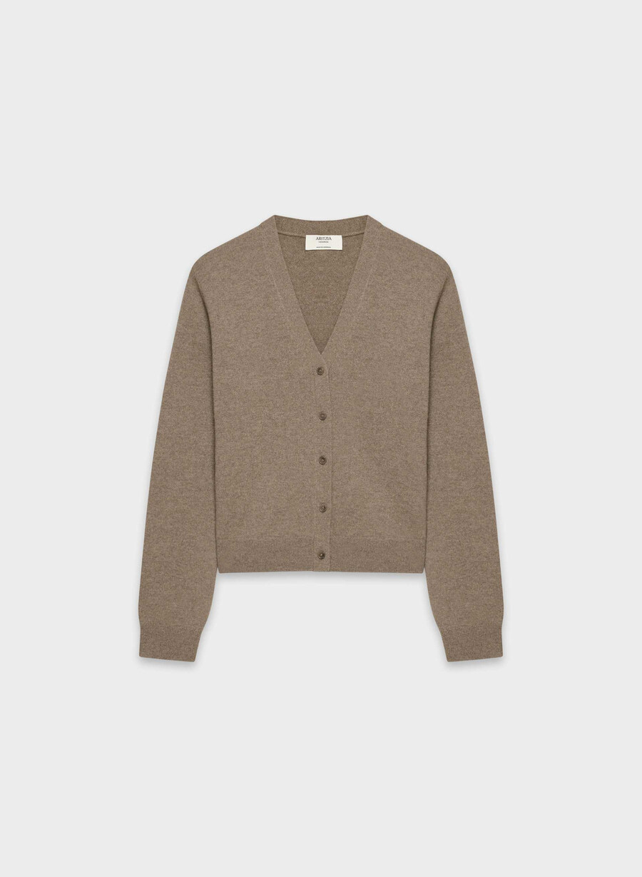 kaschmir-cardigan mit v-ausschnitt meliert braun