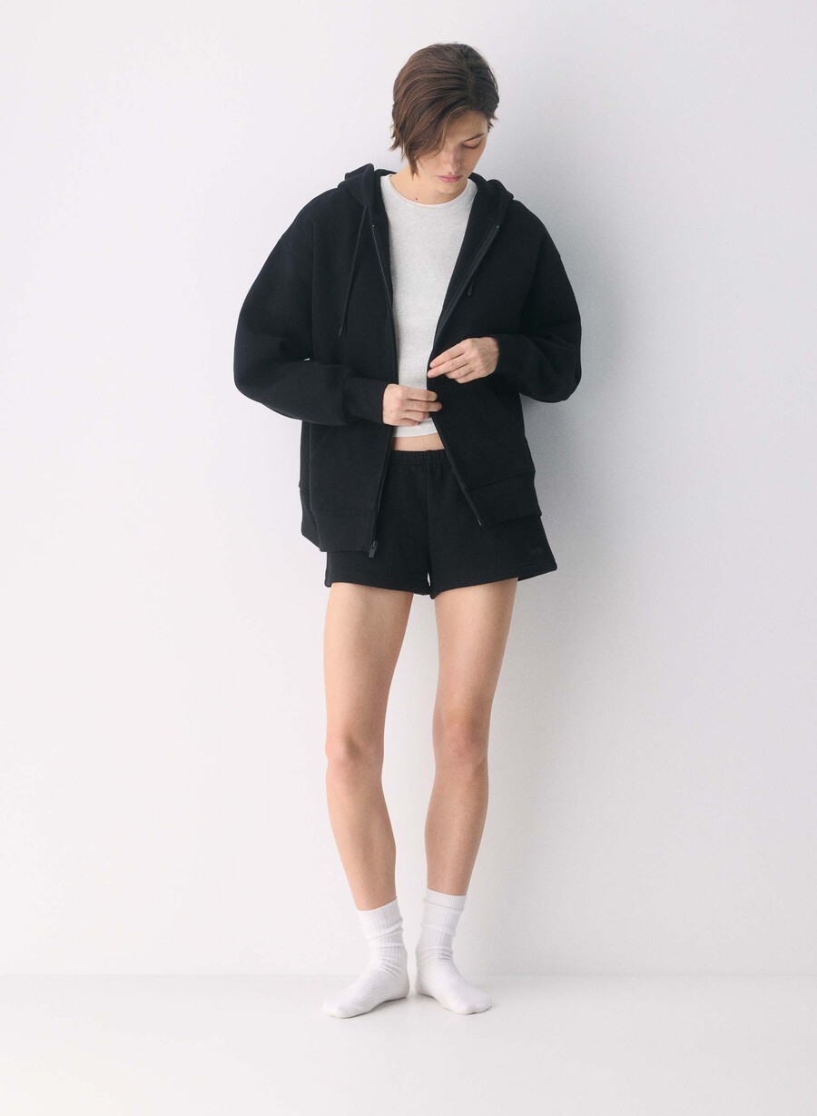 gemütlicher boyfriend-hoodie aus sweatfleece mit reißverschluss schwarz