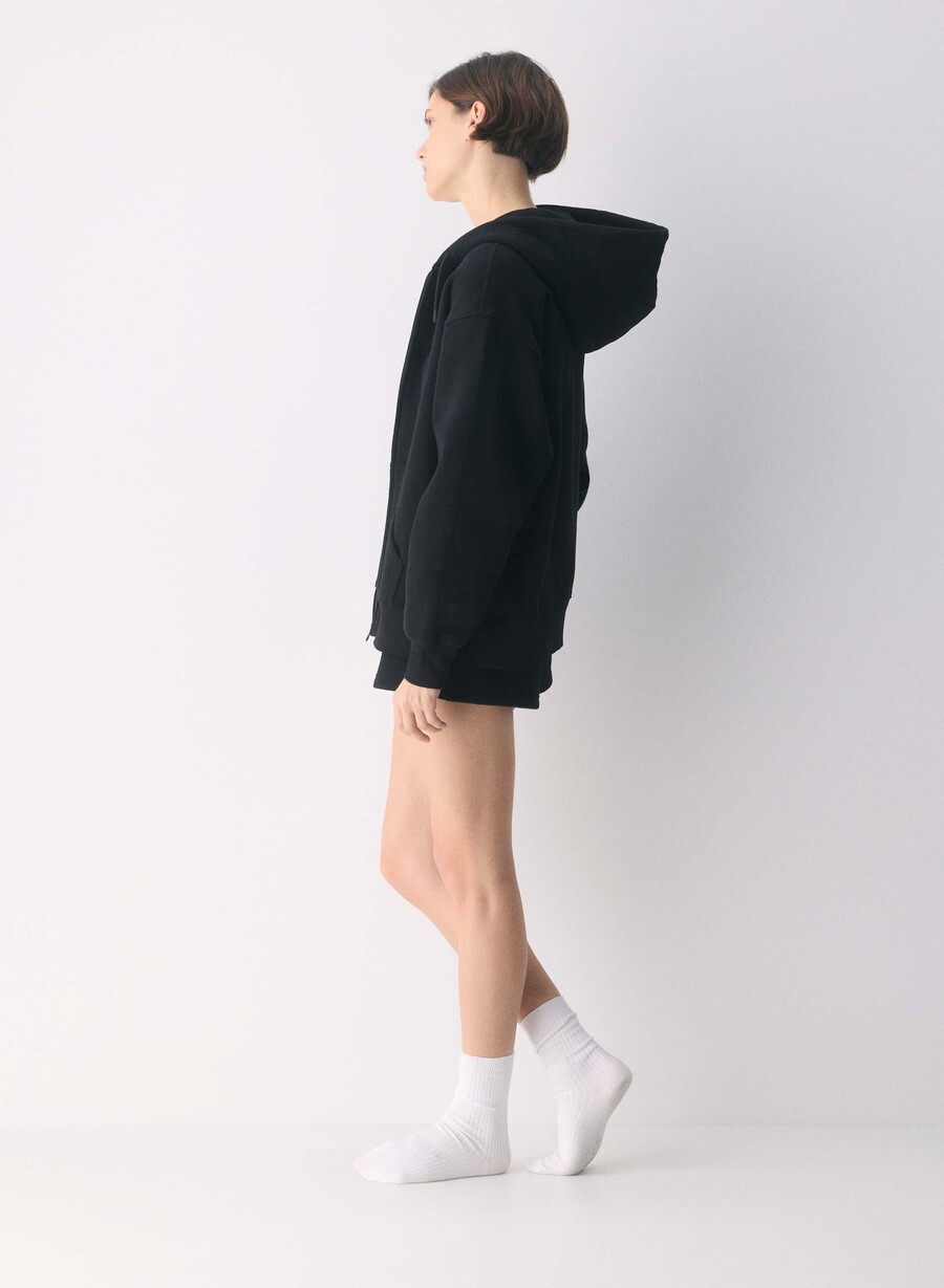 gemütlicher boyfriend-hoodie aus sweatfleece mit reißverschluss schwarz