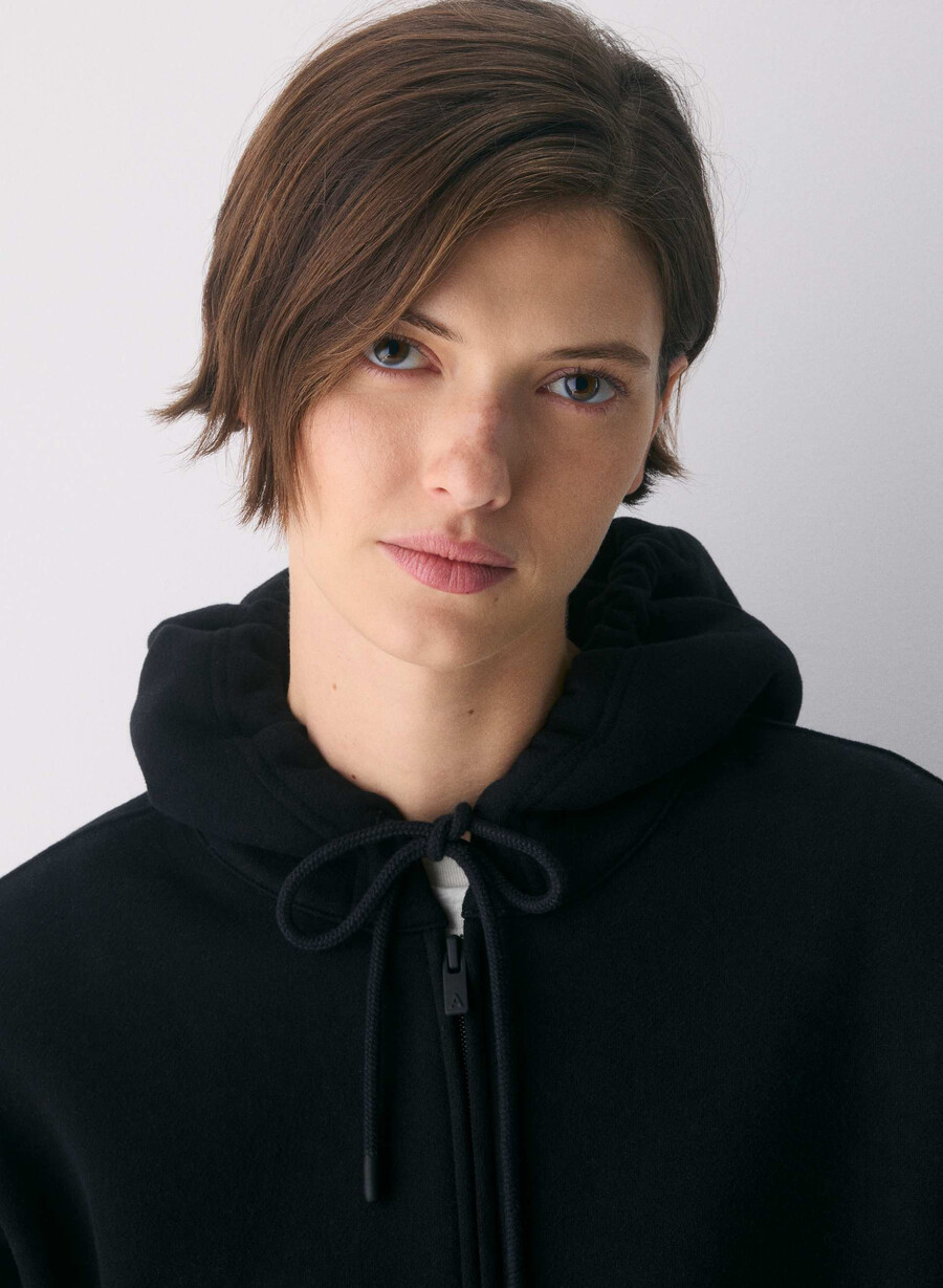 gemütlicher boyfriend-hoodie aus sweatfleece mit reißverschluss schwarz