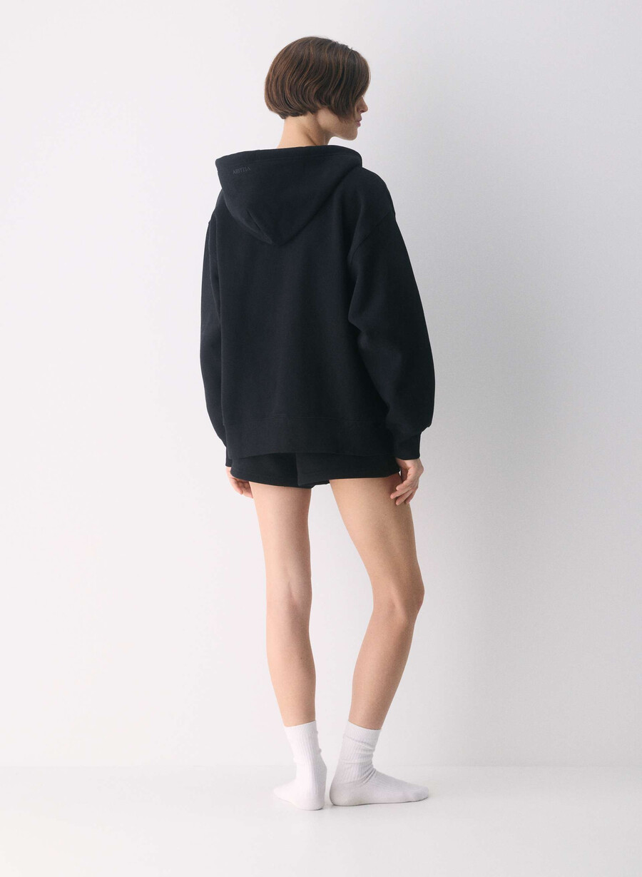 gemütlicher boyfriend-hoodie aus sweatfleece mit reißverschluss schwarz