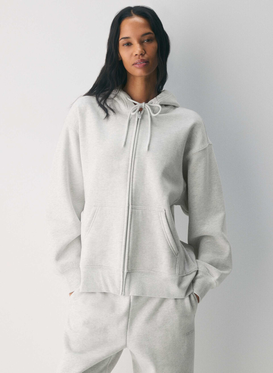 gemütlicher boyfriend-hoodie aus sweatfleece mit reißverschluss meliertes weiß