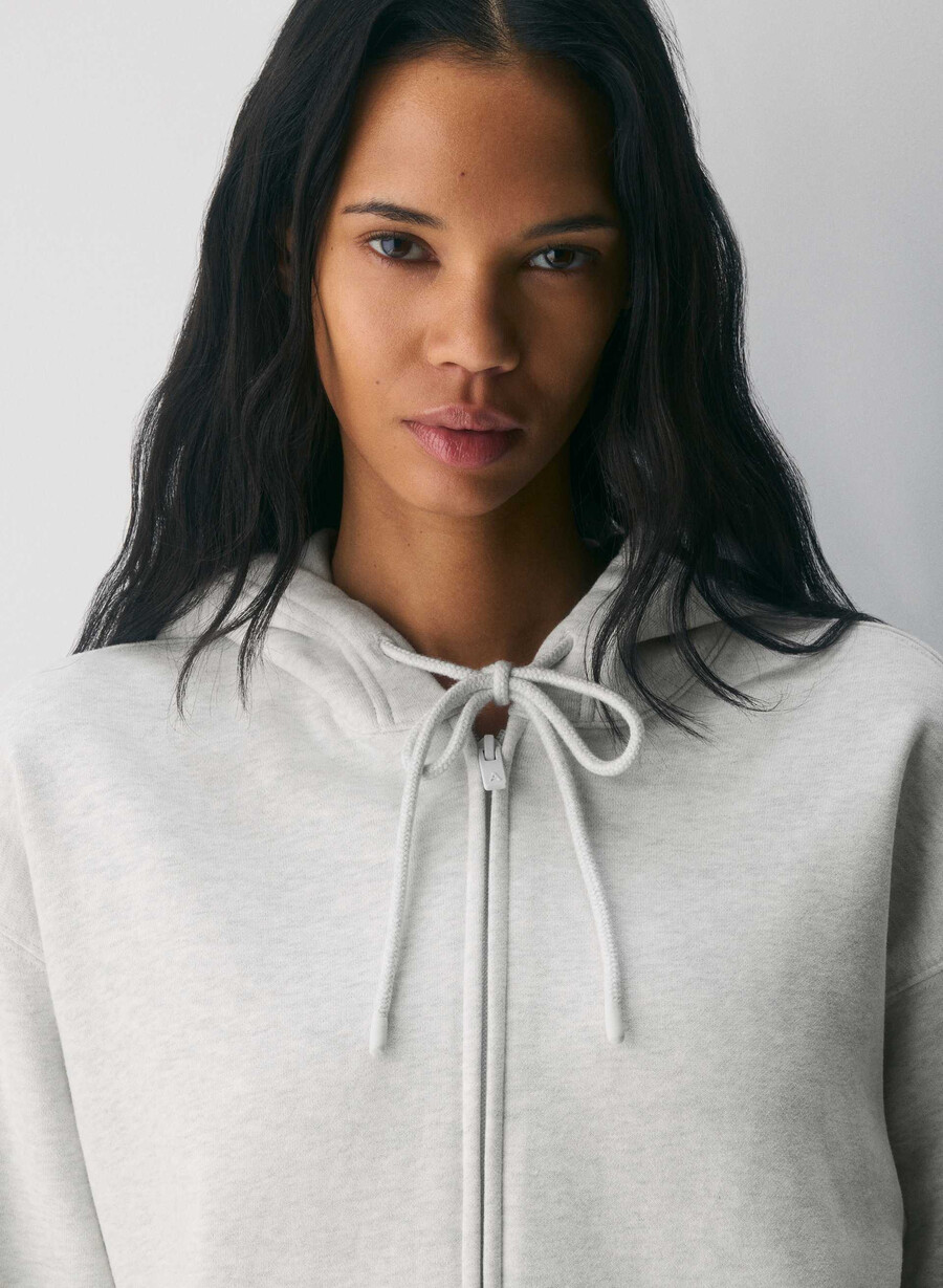 gemütlicher boyfriend-hoodie aus sweatfleece mit reißverschluss meliertes weiß