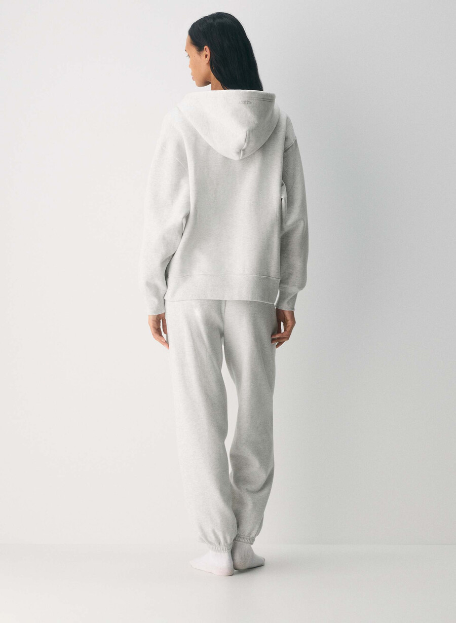 gemütlicher boyfriend-hoodie aus sweatfleece mit reißverschluss meliertes weiß
