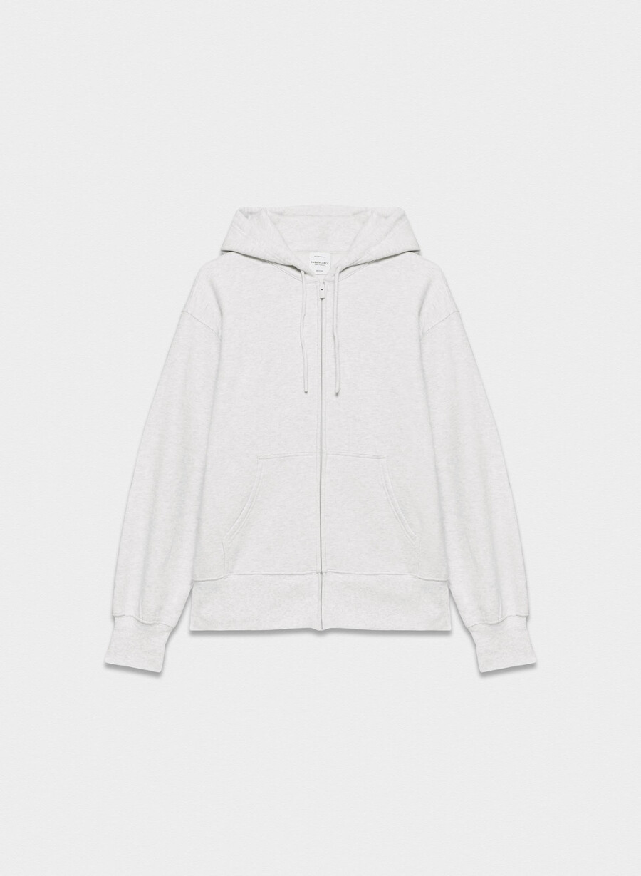 gemütlicher boyfriend-hoodie aus sweatfleece mit reißverschluss meliertes weiß