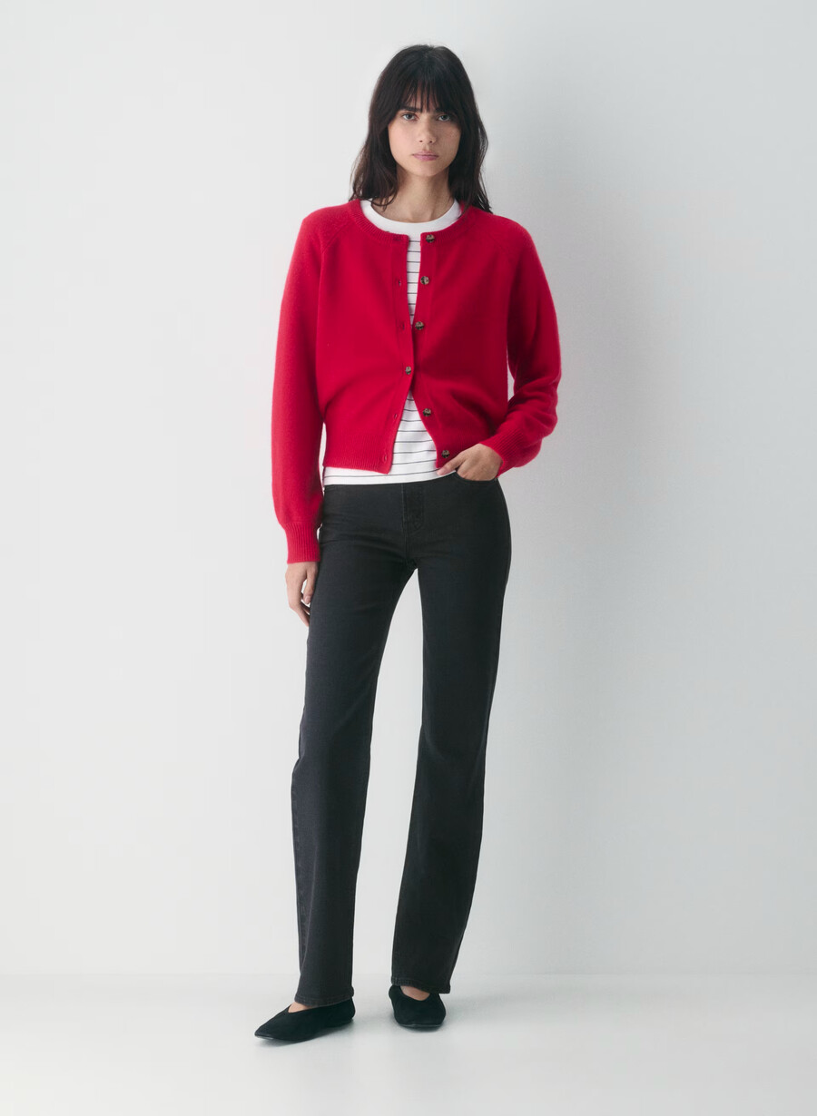 essential wool cashmere london cardigan flashing red