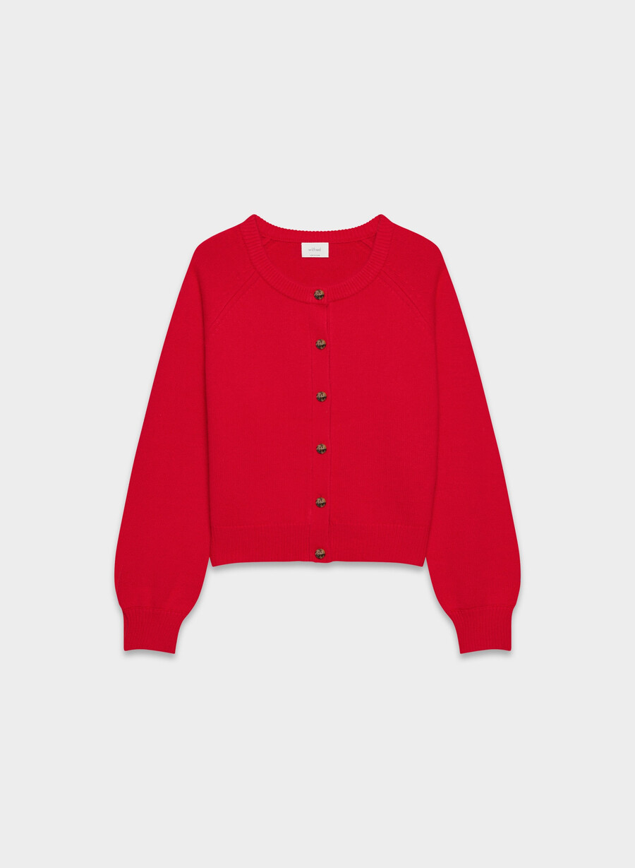 essential wool cashmere london cardigan flashing red
