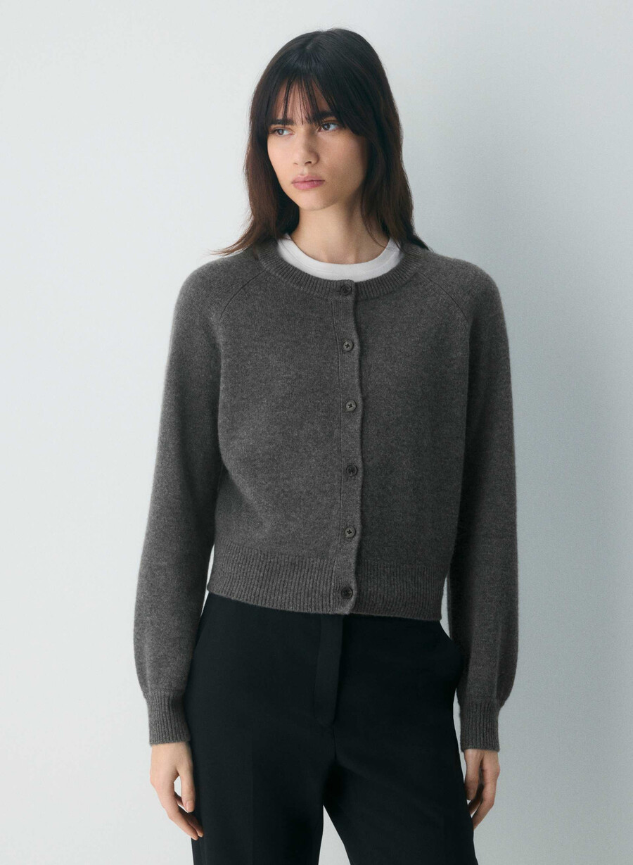 essential wool cashmere london cardigan heather charcoal