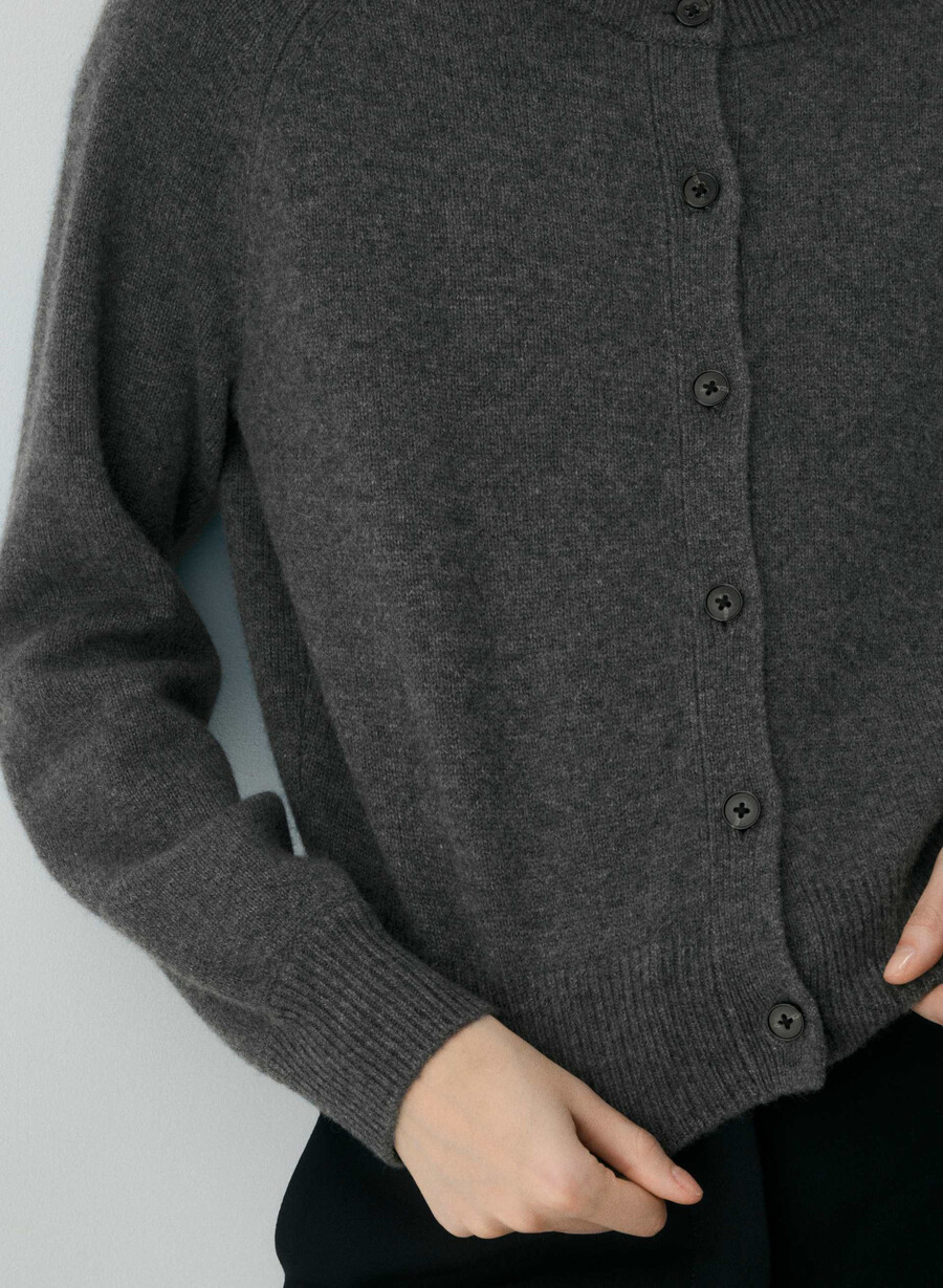 essential wool cashmere london cardigan heather charcoal