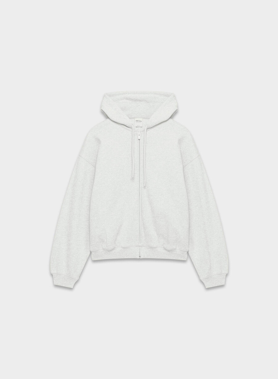 kuscheliger fleece-kapuzenpullover mit mega-reißverschluss metalles wolkenweiss