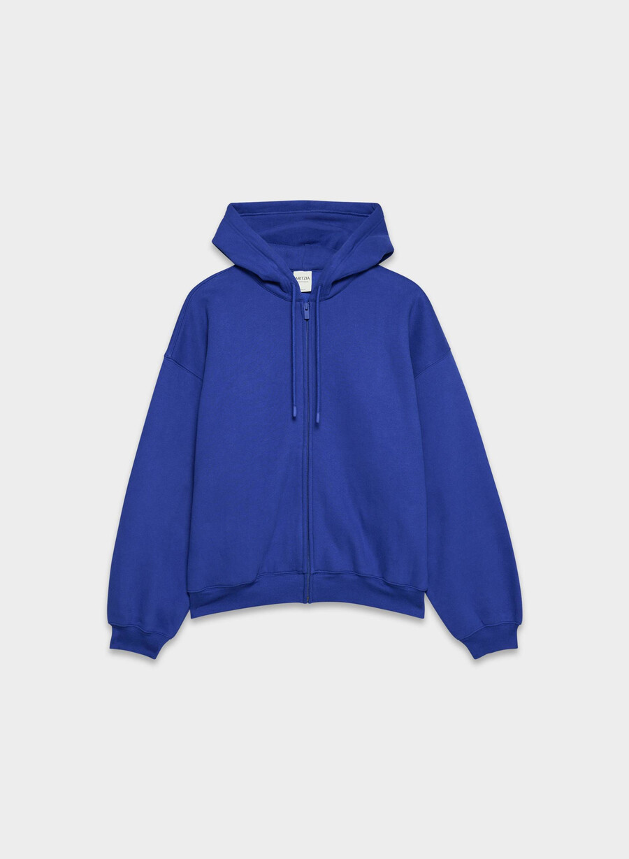 kuscheliger fleece-hoodie mit mega-reißverschluss in flammenblau