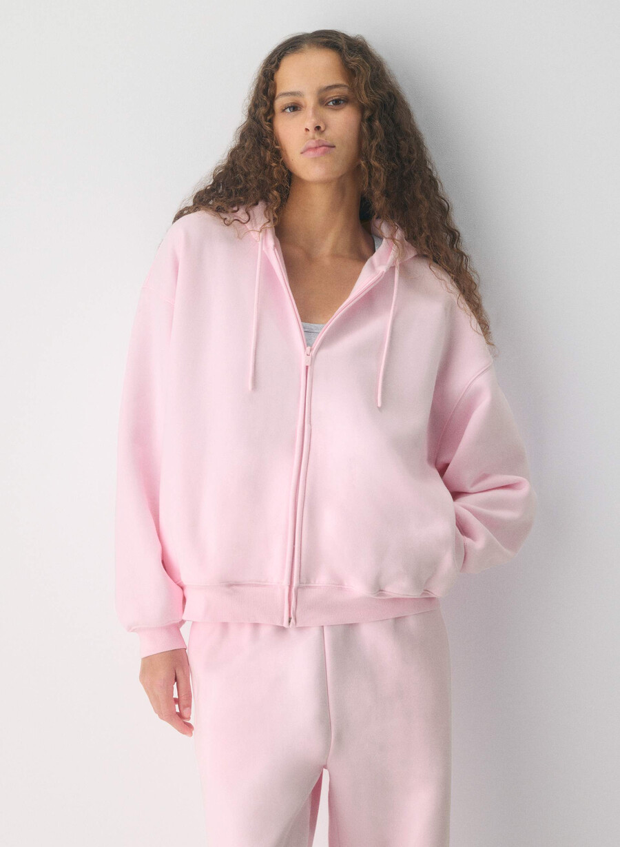 kuscheliger fleece-hoodie mit mega-reißverschluss villa pink