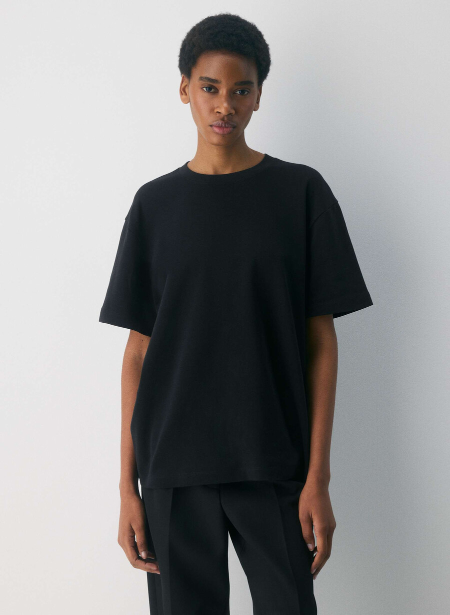 interlock baumwoll-pegasus-t-shirt schwarz