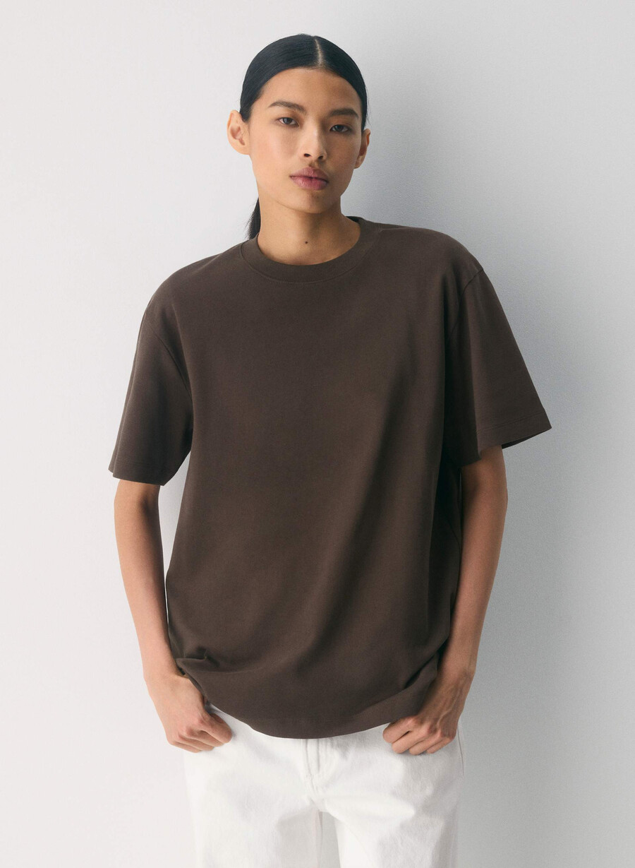 interlock baumwoll-pegasus-t-shirt dunkles mochabraun