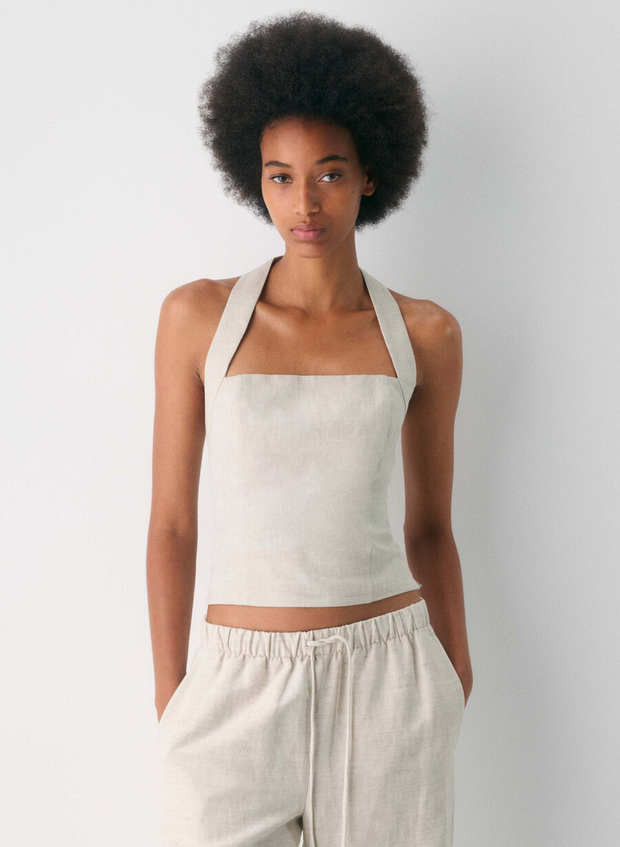 whisper leinen-neckholder-top natural ecru
