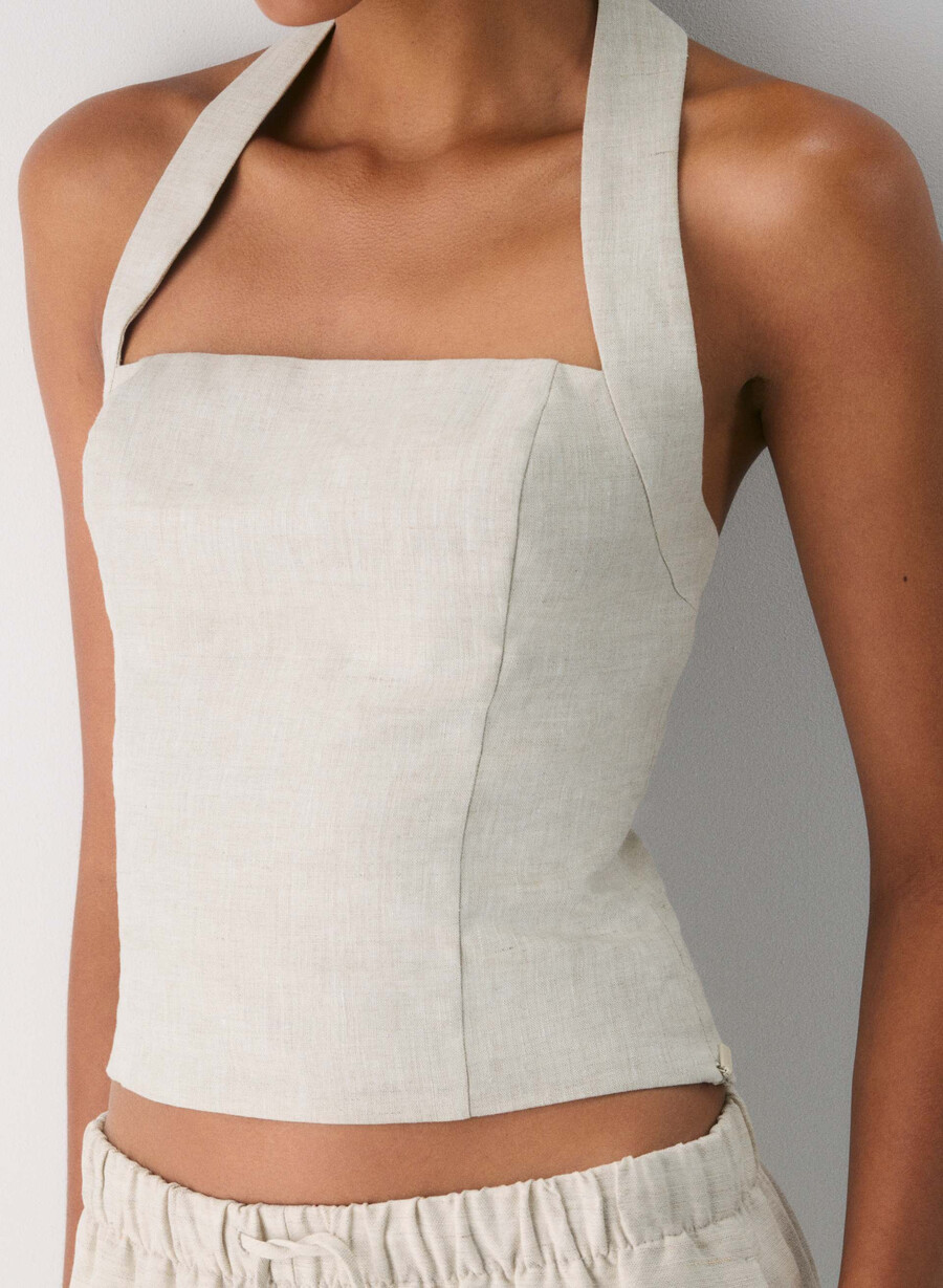 whisper leinen-neckholder-top natural ecru