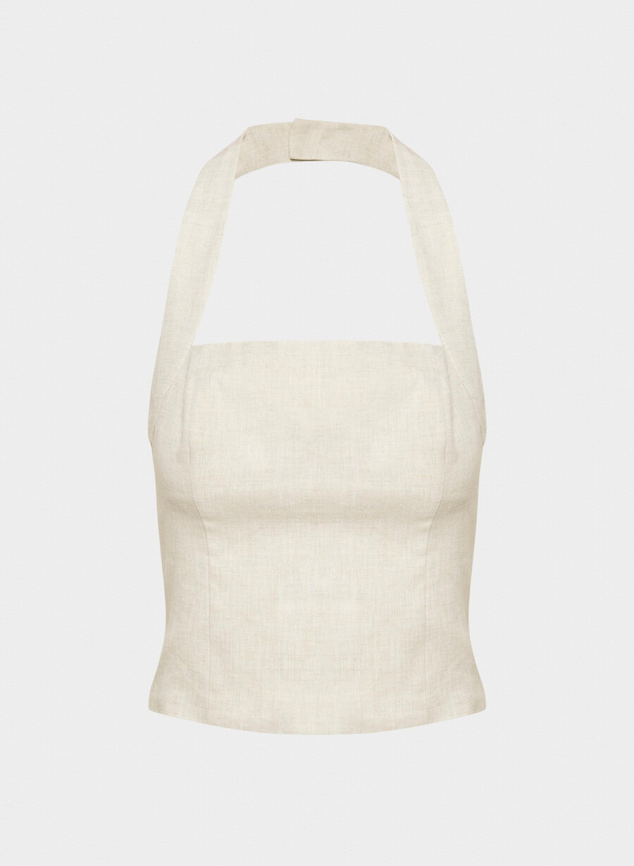 whisper leinen-neckholder-top natural ecru