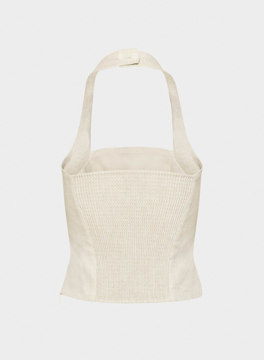 whisper leinen-neckholder-top natural ecru